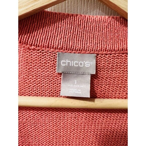 Chico’s Button Front Linen & Cotton Blend Cardigan Size Medium Sienna Rose NWT - Picture 4 of 9